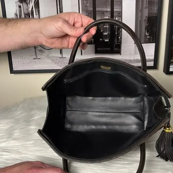 BALLY HandBag Leather Brown Gold Authentic - Picture 11 of 13